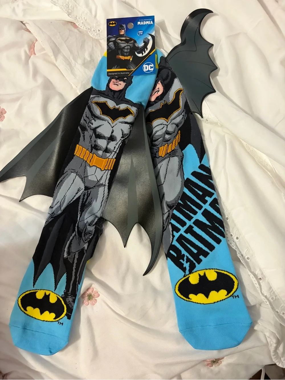 New. Batman Knee-High Costume Socks with Cape - Blue/Black/Yellow